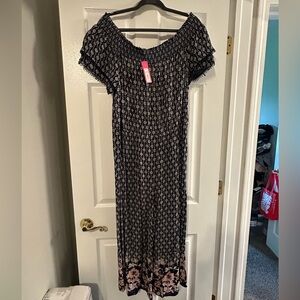 Off-Shoulder Navy and Pink Patterned jumpsuit